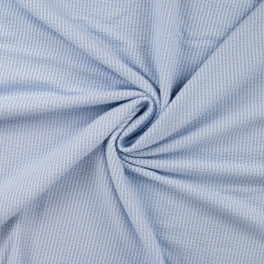 Katoen jersey seersucker streep lichtblauw