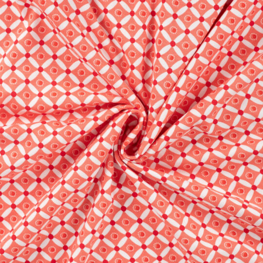 Katoen jersey print oranje/ rood