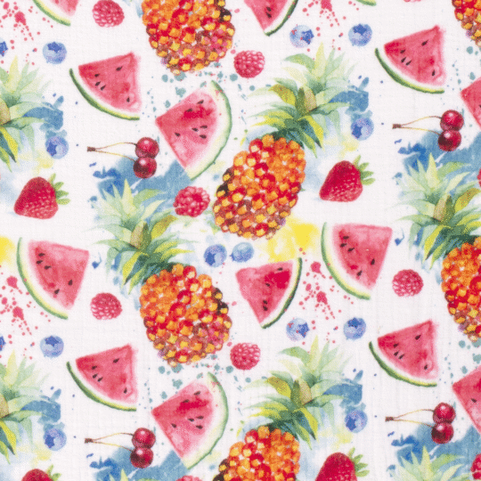Katoen jersey print fruit wit