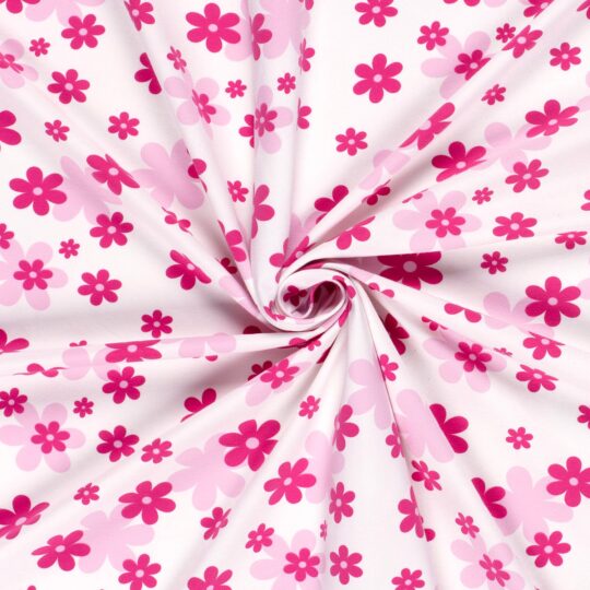 Katoen jersey print bloem wit/roze